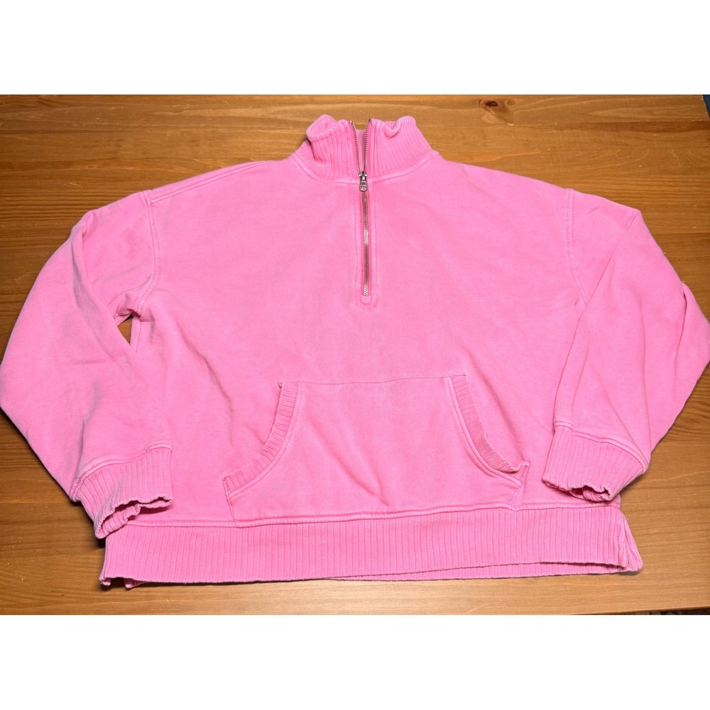 C&C California Womens Sunwashed Pink Quarter Zip Cropped Sweatshirt Medium
